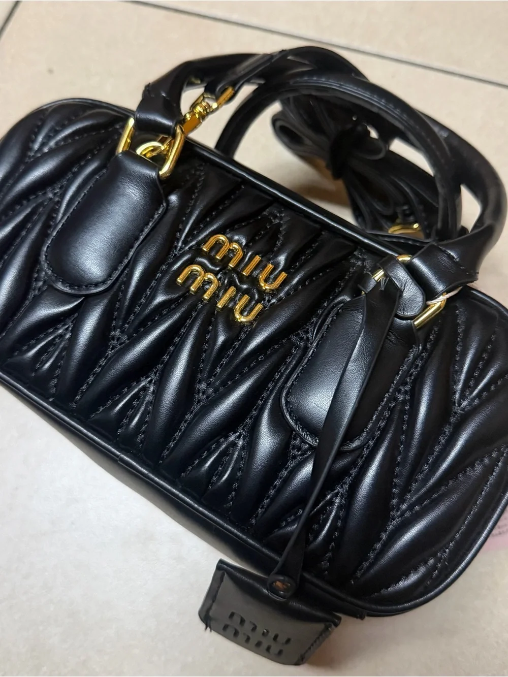 Miu Miu Black Quilted Leather Satchel with Gold Hardware